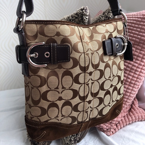 ✨NOT FOR SALE✨COACH Signature Soft Duffle Khaki Suede Leather Shoulder Bag -3577 - Picture 2 of 11